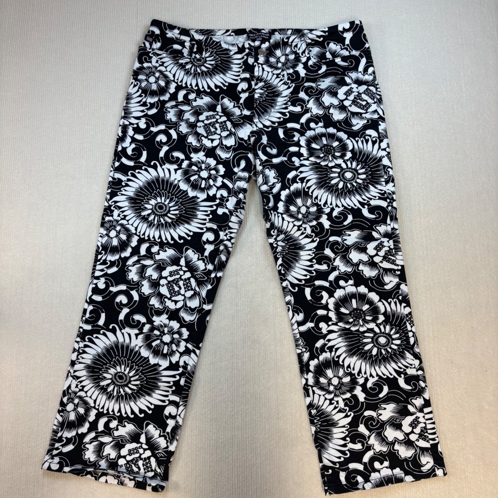 Polo Jeans Co Vintage Ralph Lauren Floral Cropped Pants Black White Capris 31x24